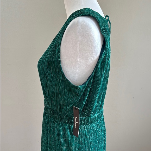 Lulu's Falling Star Teal Green Sleeveless Textured Knit Metallic Maxi Dress Sz L - Picture 8 of 15